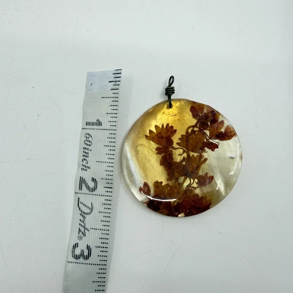 Dried Flower Resin Pendant Amber & Bronze Tone Yellow Cottagecore Boho Jewelry
